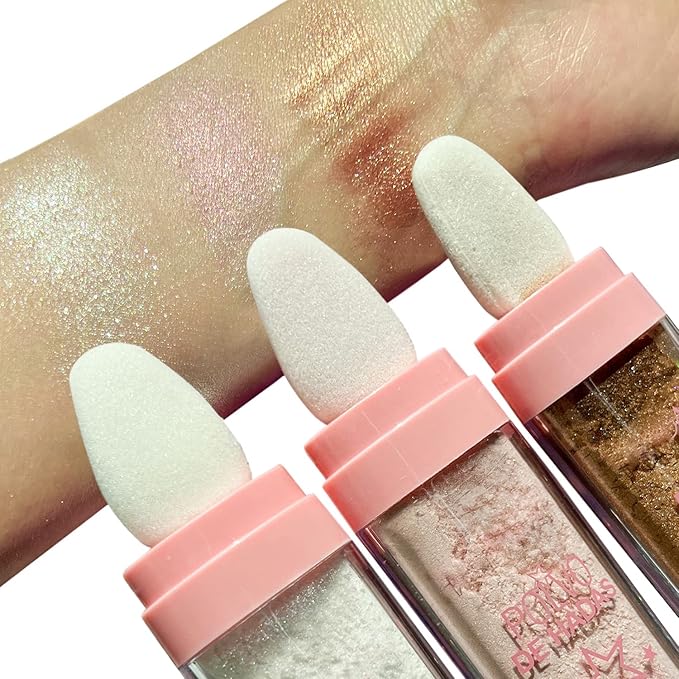 Highlighter Powder Stick Makeup 2Pcs Polvo De Hadas Body Glitter Shimmer Highlighter Powder High Gloss Blush Contour Powder Makeup Shine Face Powder Blush for Eyes Lips Hair Body Glow (Pink,Brown)