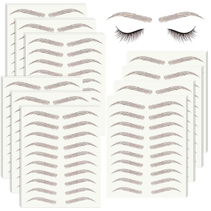 20 Sheets 200 Pairs Eyebrow Tattoo Sticker Waterproof 4D Hair-Like Natural Fake Tattoo Eyebrows Transfers Stickers Peel Off Brows Grooming Shaping Makeup Sticker for Women Girls, Brown
