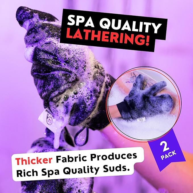 Deep Exfoliating Gloves for Body Scrub β 2-Pack Mitt for Men & Women, Black, KP Bump Eraser & Dead Skin Remover β Smooth, Radiant Skin Exfoliator β Loofah Alternative by Bye Bye Loofah