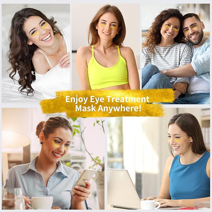 24K Gold Under Eye Patches - 60 Pack for Puffy Eyes, Dark Circles, Bags & Wrinkles with Collagen & Hyaluronic Acid