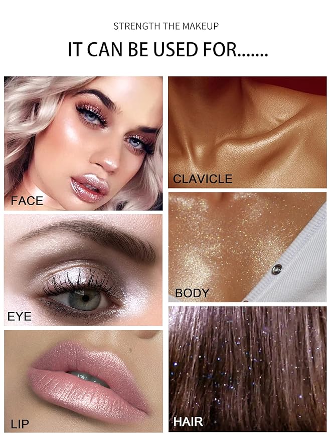 3 Colors Glitter Powder Highlighter Makeup, Body Brightens the Natural Three-Dimensional Face Blusher Fairy Highlight Patting Powder. (01#White Moonbeam/04# Green/05# Gold)