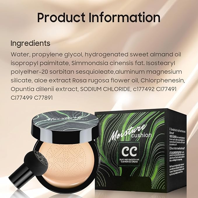 Air Cushion CC Cream - Moisturizing BB Cream Foundation Makeup Long Lasting Matte Concealer Cushion Foundation for Even Skin Tone, Ideal Mothers Day Gifts (Medium Deep)