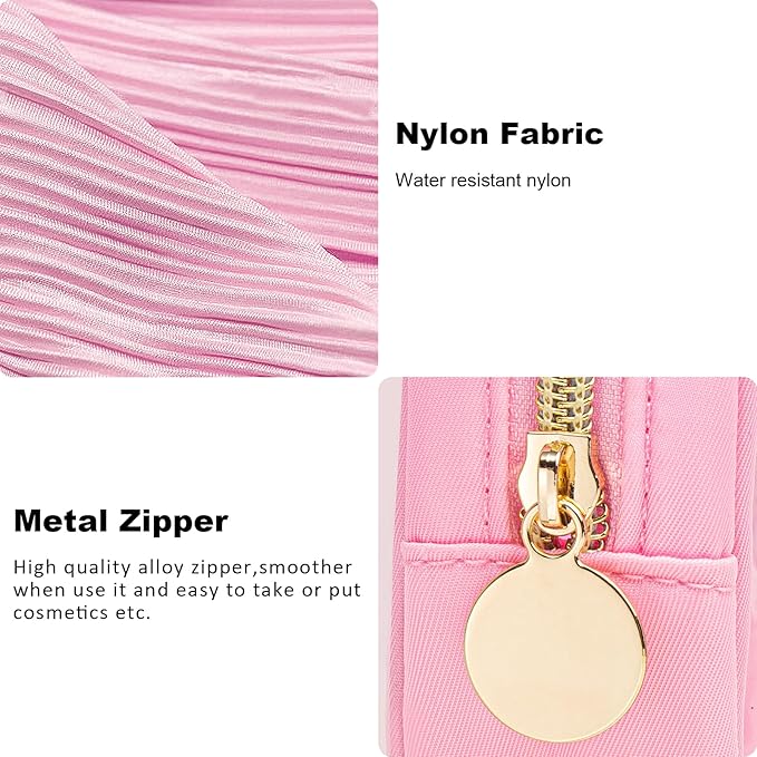 Mini Initial Makeup Bag | Travel Toiletry Bag | Clear Makeup Bag | Travel Essentials Gifts for Women Teen Girlfriend Teacher Brithday Gifts | Clear Toiletry Bag Small Mini Cosmetic Bag (Pink, T)