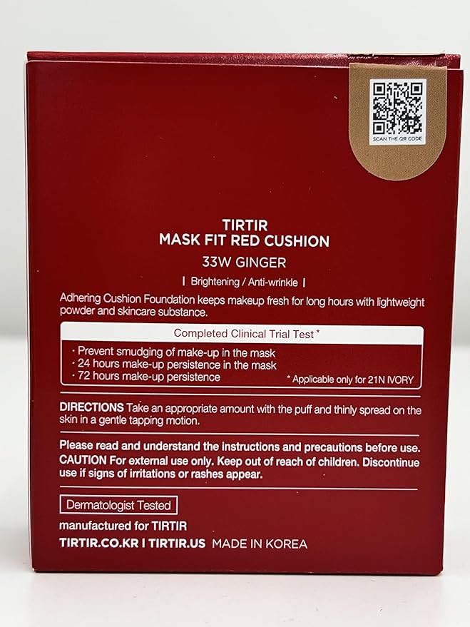 TIRTIR Mask Fit Red Cushion Foundation | Full coverage, Weightless, Skin fit, Satin Glow Finish, Korean Makeup, beauty, Tattoo cover up, Buildable (#33W Ginger, 0.63 Fl Oz)