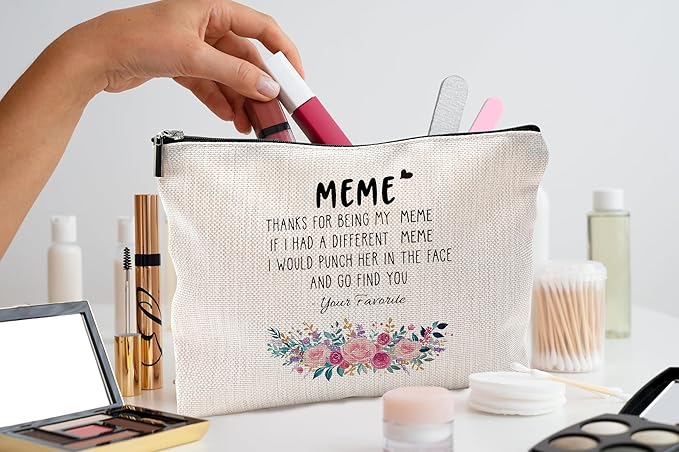 Funny Meme Gifts Makeup Cosmetic Bag - Meme Gifts for Grandma, Grandkids & Mom; Floral Small Makeup Bag for Purse
