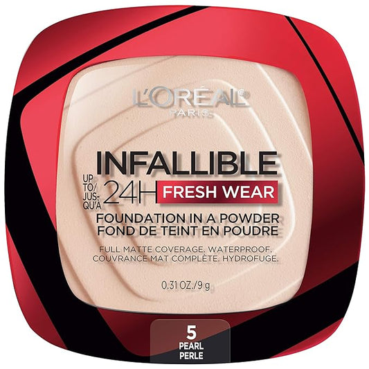L'Oreal Paris Makeup Infallible Fresh Wear Foundation in a Powder, Up to 24H Wear, Waterproof, Pearl, 0.31 oz.