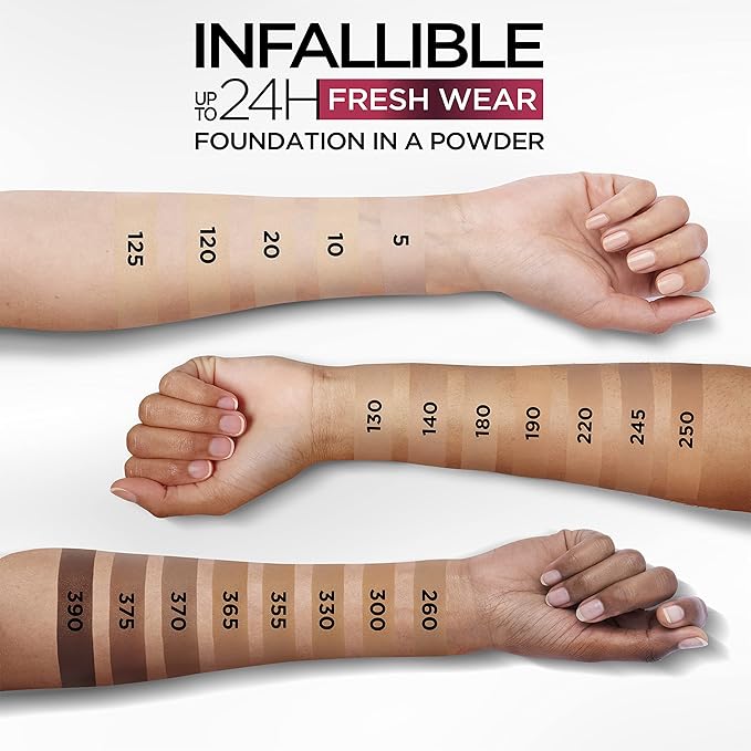 L'Oreal Paris Makeup Infallible Fresh Wear Foundation in a Powder, Up to 24H Wear, Waterproof, Ivory Buff, 0.31 oz.