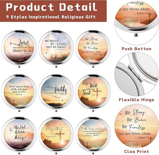9 Pcs Christian Compact Mirrors Gifts for Women Bulk Religious Pocket Mirror with Bible Verse Inspirational Scripture Quote Church Group Party Favors for Mother Teacher Nurse Friends