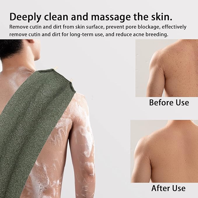 Scrubber Back for Shower Extended Length Scrubber Towel Exfoliating Washcloth Body Scrub Sponge Shower Loofah with Handle for Women Men Deep Clean Body Skin Massages (green2)