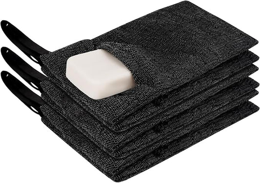 6 Pack Large Soap Saver Bag, Body Exfoliator Bar Soap Scrubber Pouch for Shower and Bath, Rough Soap Pocket Soap Saver Pouch for Massage, Peeling (Black)