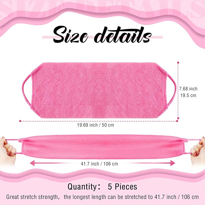 5 Pcs Back Scrubber for Shower Exfoliating Body Exfoliating with Handles Washcloth Towel Pull Strap Shower Scrubber for Body Cleans Skin Massages for Women Men One Size