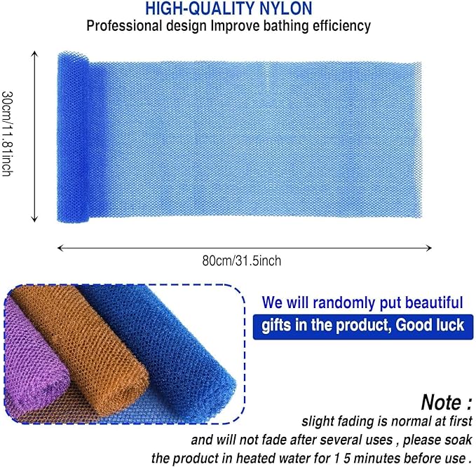 3 Pieces African Bath Sponge African Net Long Net Bath Sponge Exfoliating Shower Body Scrubber Back Scrubber Skin Smoother,Great for Daily Use (Brown, Blue, Purple)