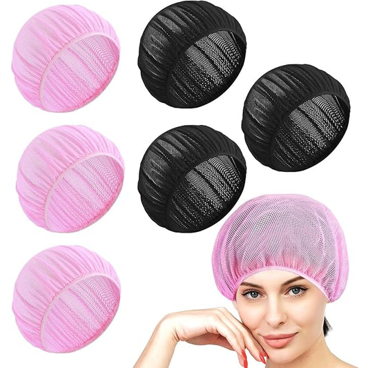 6pcs Hair Nets for Sleeping,Night Reusable Mesh for Women Sleeping,Curly Hair Sleep Cap Mesh Bonnets(Black, Pink)