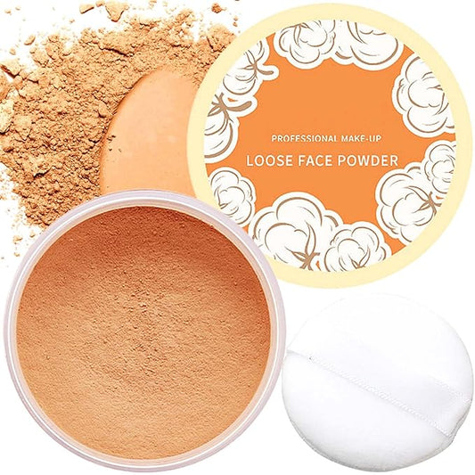 Oil Control Loose Face Powder,Translucent Setting Powder With a Powder Puff Long Lasting Makeup Covering Blemishes Brightens Skin Tone,Natural Matte Loose Powder for WomenοΌ3οΌ