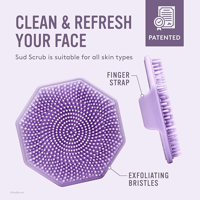 Sud Scrubยฎ Antimicrobial Silicone Face Scrubber, 1 Pack, Gentle Face Exfoliator for Sensitive Skin, Eco Friendly Facial Cleansing Brush, Exfoliating Face Brush for Men and Women (Purple)