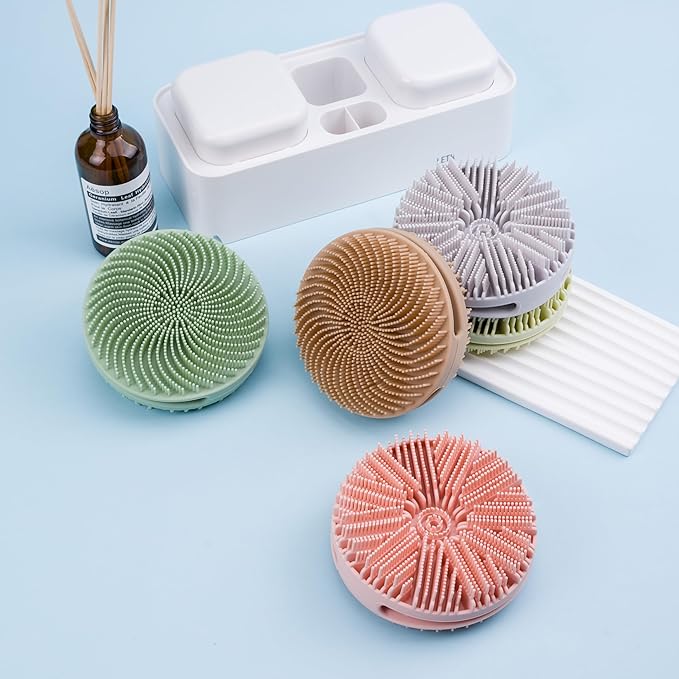 4 PC Silicone Exfoliating Body Scrubber, Silicone Body Shampoo Brush, Soft Silicone Loofah for Sensitive Skin, Shower Silicone Hair Scalp Massager, Easy to Clean, Lather Well