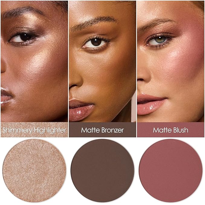 FOCALLURE Blush and Highlighter Palette,3 in 1 Contour Palette,Cruelty-Free Matte Bronzer Powder,Shimmer Illuminator Highlighters for a Glowing Look,#11