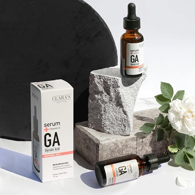 CLARA'S NEW YORK Glycolic Acid Facial Serum with Vitamin E β Exfoliating & Hydrating Face Serum for Smoother, Glowing Skin β 30ml / 1 Fl Oz β Made in USA