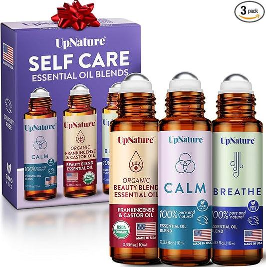 UpNature Self Care Stocking Stuffers for Women Essential Oils Roll On Set - Breathe, Beauty & Calm Oil Roller for Aromatherapy and Relaxation Stress Relief Gifts for Women