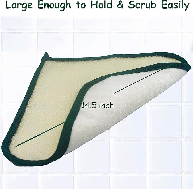 (6 Pack) Dual-Sided Exfoliating Skin Towel Natural Terry Body Cloth Scrubber Premium Sturdy Loofah Towel Soft and Buffing Wash Cloth White for Either Oil or Dry Skin