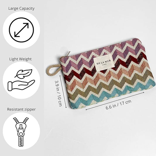 Medium Chevron Travel Size Toiletries Makeup Pouch β Travel Cosmetic Bag, Toiletry Organizer & Coin Purse for Women, Perfect Gifts for Her, Zipper Makeup Bag, Made in Barcelona, Spain