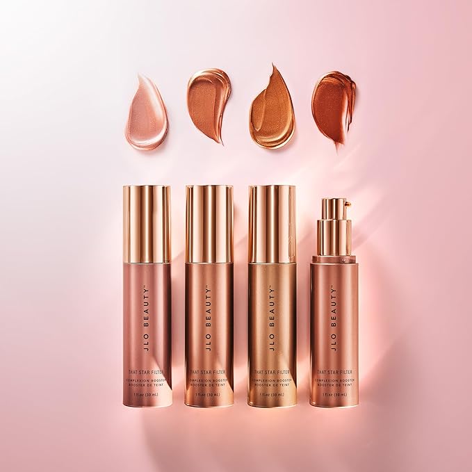 JLO BEAUTY That Star Filter Complexion Booster Highlighter & Bronzing Drops, Rich Bronze, 1 fl oz, For Body & Face, Makeup Primer with Vitamin E, Lightweight Shimmer Sheer Formula, Dewy, Glowy Skin