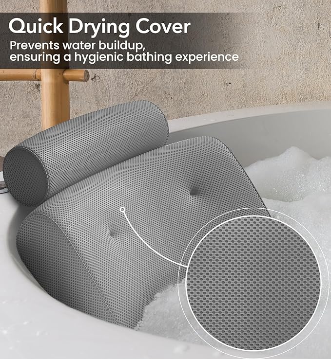 Everlasting Comfort Luxury Bath Pillow - Head, Neck, Back Soft Cushion for Bathtub, Spa & Relaxation