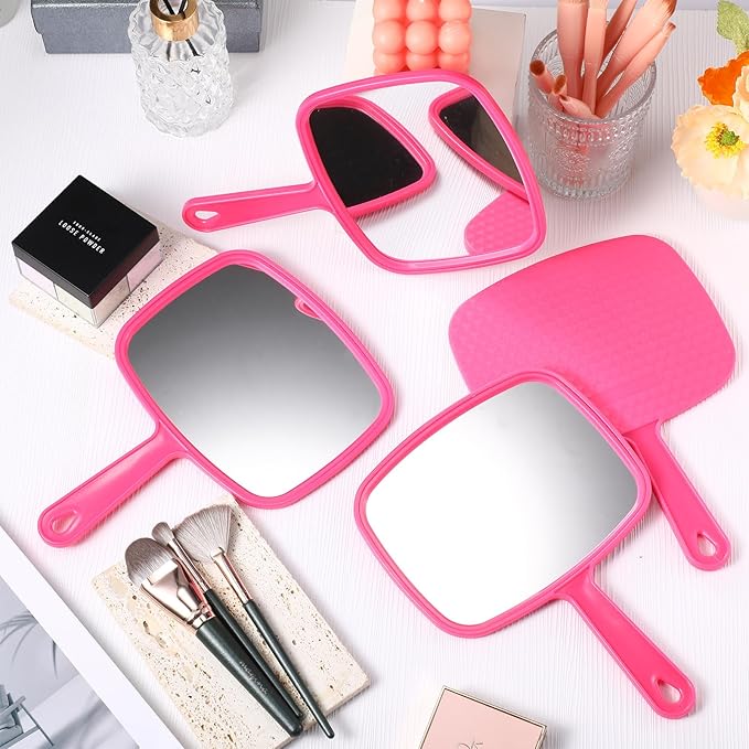 Geetery 12 Pcs Hand Mirror Handheld Makeup Mirrors with Handle Wall Mount for Cosmetic Bathroom Home Barber Salon Travel Portable Beauty School Gift for Women Student 6.69 x 9.45 Inch(Rose Red)