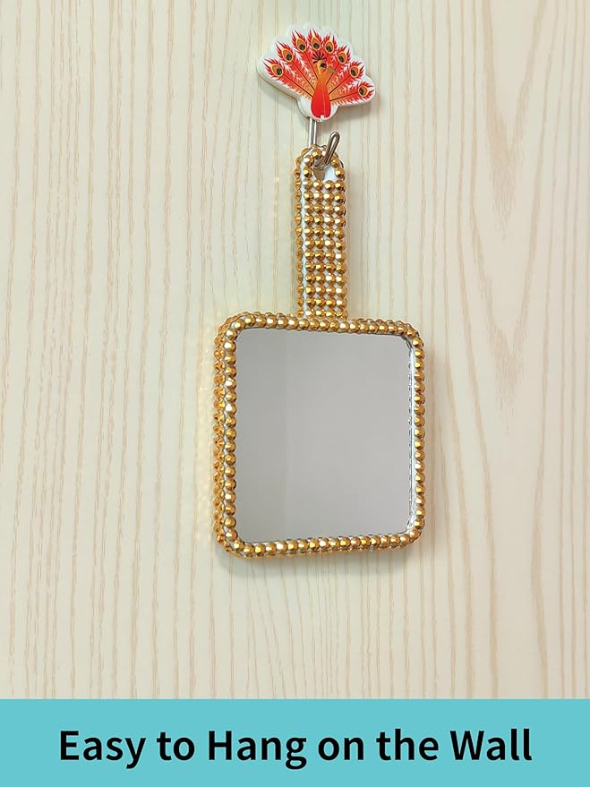 Sparkling Rhinestone Handheld Mirror Bling Hand Mirror Adorable Decorative Cosmetic Hand Mirror with Handle Glitter Makeup Mirror, Meaningful Gifts for Women Girls Golden
