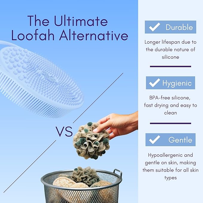 Avilana Style 2 Silicone Body Scrubber (Blue) + Gentle Face Scrubber (Blue) | Quick-Dry, Hygienic Shower Set for Daily Full-Body Cleansing, Exfoliation & Smooth Skin