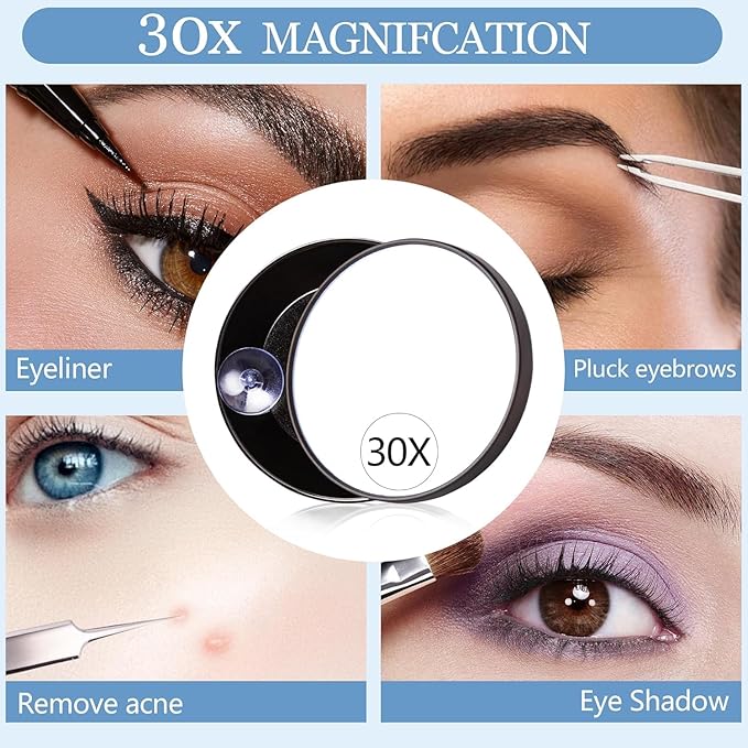 Magnifying Mirror Set, 10X/20X/30X Magnification, 3.5 Inch, 3-Piece, Black