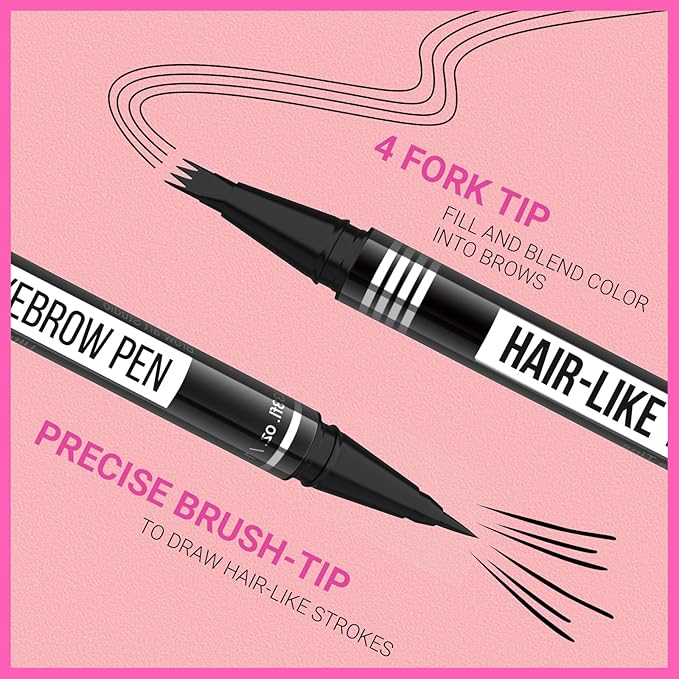 iMethod Eyebrow Pen - Eyebrow Pencil Magical 2-in-1 Eye Brow Pencils for Women with 4-Fork-Tip & Precise Brush-Tip Create Natural Hair-Like Brows, Last All-Day, Microblading Eyebrow Pen, Black