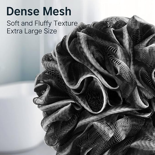 AmazerBath Loofah Sponge, Shower Loofah for Men and Women - Body Scrubber Loofa Set of 3 Classic Black & White Edge, Bath Sponge 60g/PCS