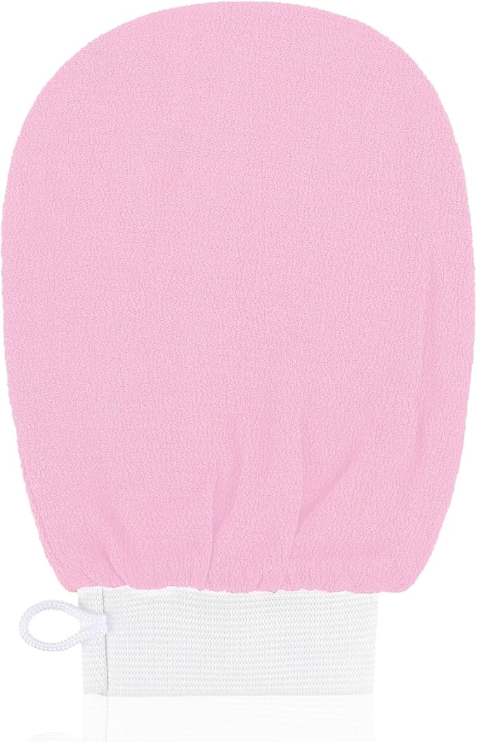 Exfoliating Glove Body Scrubber Exfoliator 1 PC Korean Washcloth Skincare Remover Deep Scrub Loofah Cleansing Mitts Exfoliate Cloth Exfoliation Scrubbing Bath Shower Soap Sponge Hand Towel(Pink)