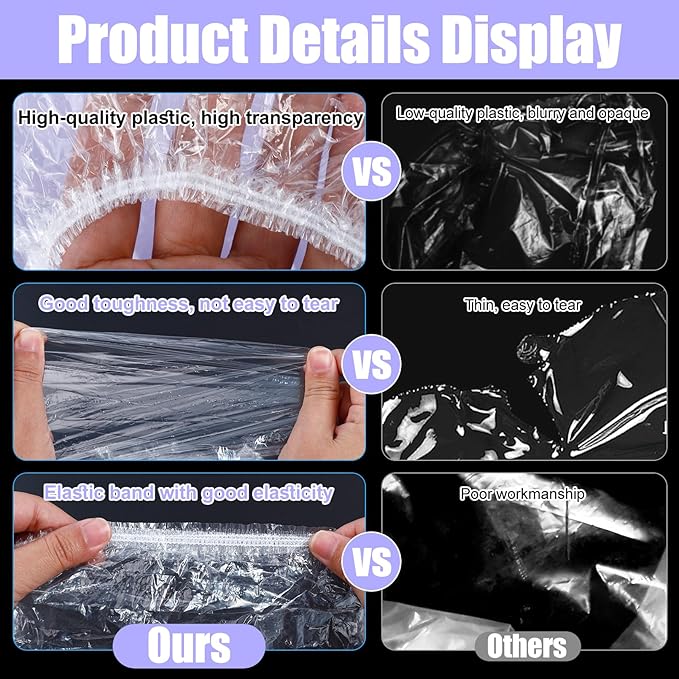200 Pcs Disposable Shower Caps,19 Inch Plastic Shower Cap for Women,Elastic Large Thick Waterproof Bath Cap,Plastic Clear Hair Caps for Bathing,Hair Care,Home Use,Salon,Spa,Hotel,Travel