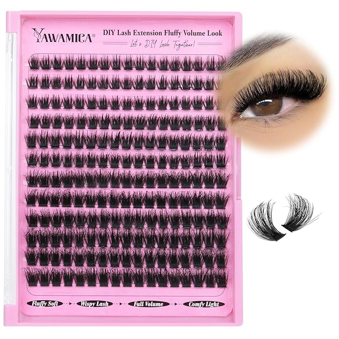 Yawamica Cluster Eyelash Extensions Fluffier 10-16mm Wispy Lash Clusters 100D Thick Volume Individual Lashes D Curly Eyelash Clusters 240pcs DIY Lash Extension at Home for Beginners