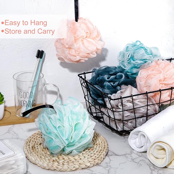 Sunnyray 24 Pcs Loofahs Bulk Bath Shower Sponge 50g Soft Net Body Scrubber Sponge Ball Pouf Bath Scrunchies Shower Loofah for Men and Women Spa Gift