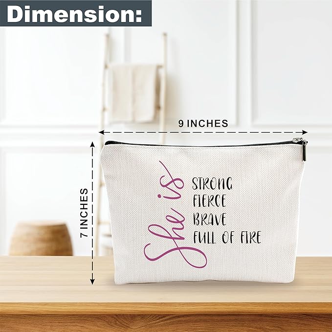 Minimalism Makeup Bag - She Is Strong, Fierce, Brave, Full Of Fire - Energy Quotes Cosmetic Bag, Toiletry Bag Gift For Girls, Teen, Personal Care & Accessories(Bright) - A07