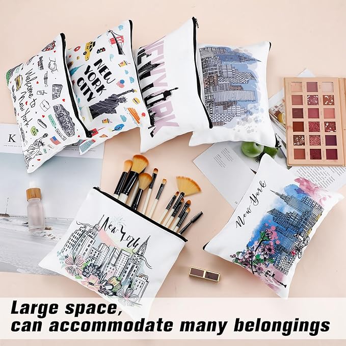 9 Pcs New York Cosmetic Bag New York Souvenir Zipper Pouch Los Angeles Souvenir Gifts Italy Paris Broadway Alaska Makeup Purse for Girls Women Traveler Birthday Christmas Party Favors