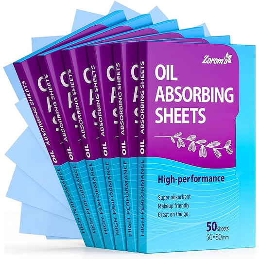 High-Performance Oil Absorbing Sheets for Face - 6 pack (300 sheets) - Makeup Friendly Blotting Papers for Oily Skin - Oil Blotting Sheets for Face