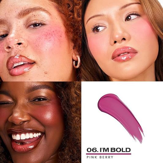 Sacheu Cheek STAY-N Liquid Blush for Cheeks β High Pigment, Buildable, Lightweight Cream Blush Infused With Squalane, for Dewy & Radiant Flushed Cheeks β Long-lasting & Cruelty Free, I'm Bold