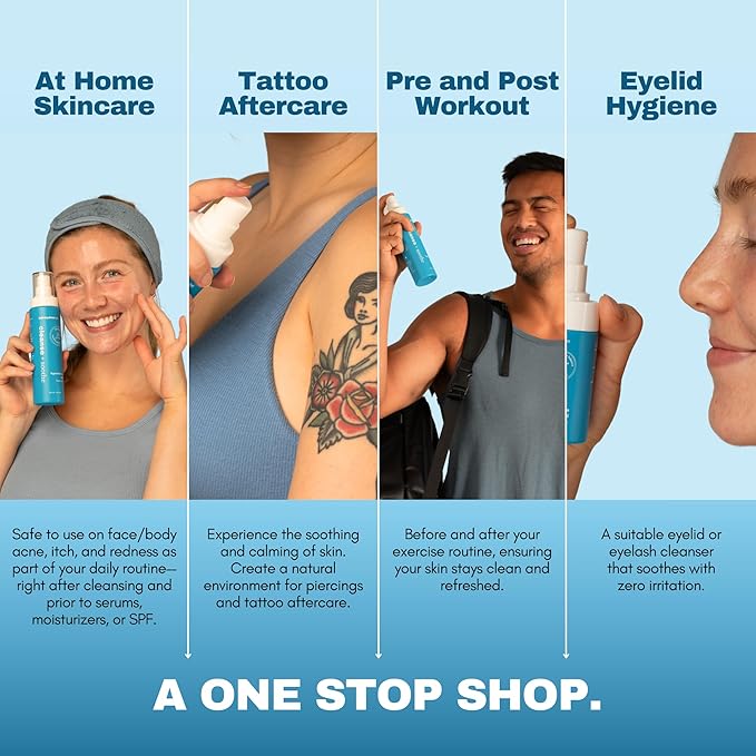 Hypochlorous Acid Spray β HOCl Face & Body Mist for Acne, Eczema & Irritation β Multi-Purpose Skin Repair β Eyelid Cleanser, Post-Workout/Procedure, Scalp & Sensitive Skin (2 oz+6.8 oz)