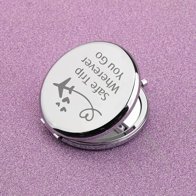 CHOORO Safe Travels Pocket Mirror Safe Trip Wherever You Go Airplane Wanderlust Gift for Traveler/Flight Attendant (Safe Trip-M)