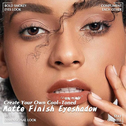 5 Colors Matte Eyeshadow Palette with Brush - Neutral Nude Taupe Brown Eye Shadow Palette Makeup, Natural Waterproof Cool-Toned Eyeshadow for Green & Blue & Brown Eyes and Smokey Makeup, 02#