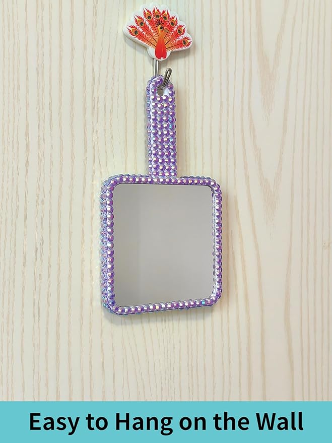 Sparkling Rhinestone Handheld Mirror Bling Hand Mirror Adorable Decorative Cosmetic Hand Mirror with Handle Glitter Makeup Mirror, Meaningful Gifts for Women Girls Purple