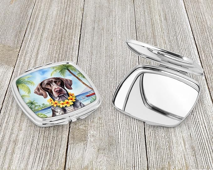 Caroline's Treasures German Shorthaired Pointer Luau Compact Mirror Decorative Travel Makeup Mirror for Women Girls Gifts Pocket Makeup Mirror Folding Handheld