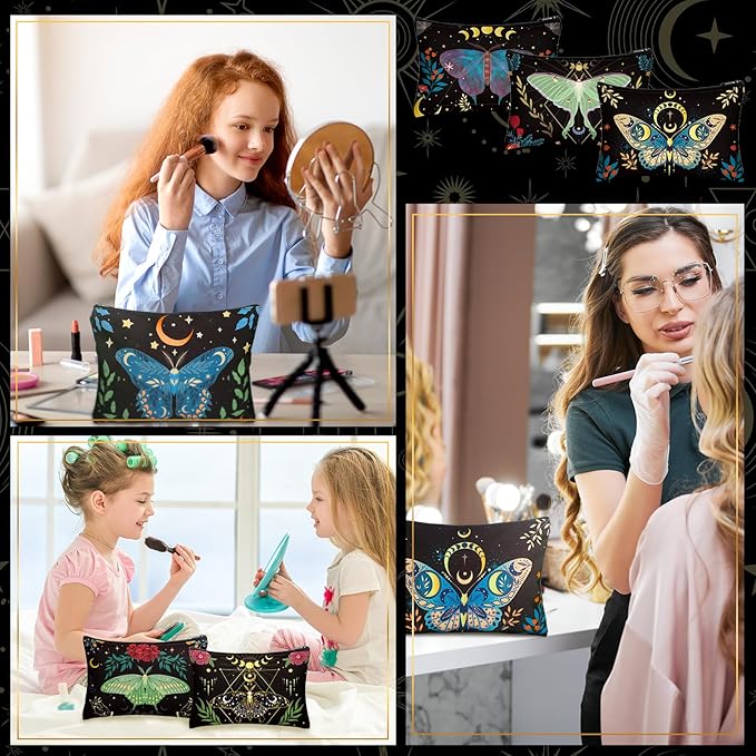 Kajaia 12 Pcs Butterfly Makeup Bags Cute Portable Travel Purse Toiletry Pocket Make up Organizer Storage Zipper Pouch Makeup Brush Cosmetic Bags for Women Adult Aesthetic Stuff