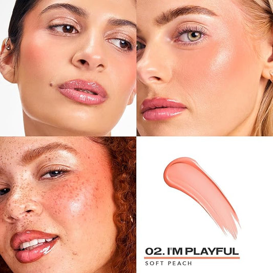 Sacheu Cheek STAY-N Liquid Blush for Cheeks β High Pigment, Buildable, Lightweight Cream Blush Infused With Squalane, for Dewy & Radiant Flushed Cheeks β Long-lasting & Cruelty Free, I'm Playful