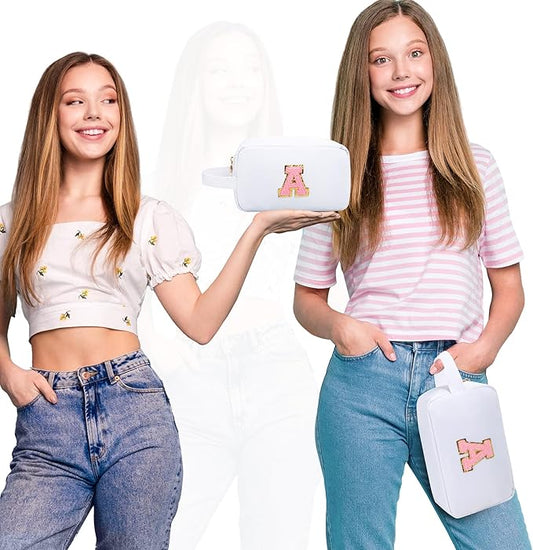 Aveniee Gifts for Teen Girls,Monogram Initial Makeup Bag for 5β16-Year-Olds,Personalized Christmas Birthday Gifts,Stocking Stuffers,Trendy Travel Toiletry Bag-White M