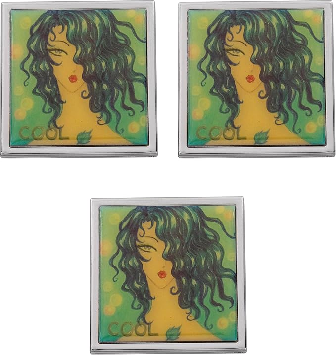 Stephanie Imports Set of 3 Double Sided Magnifying Compact Slim Mirrors with Printed Insert (Anime Cool, Square)